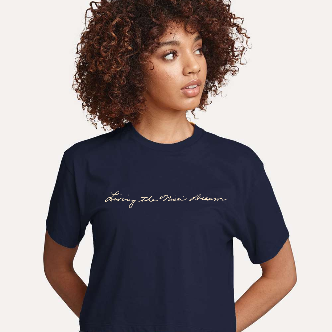 Living the Nisei Dream Women's Navy Crop Tee